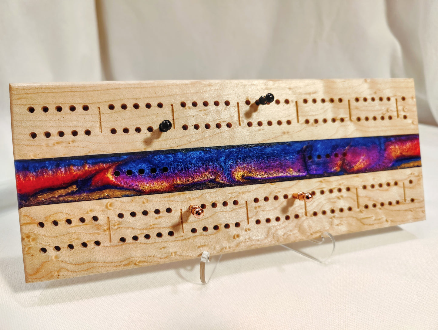 Maple Cribbage Board With Epoxy Resin Accent • Travel Size Cribbage Board • Wood Cribbage Board