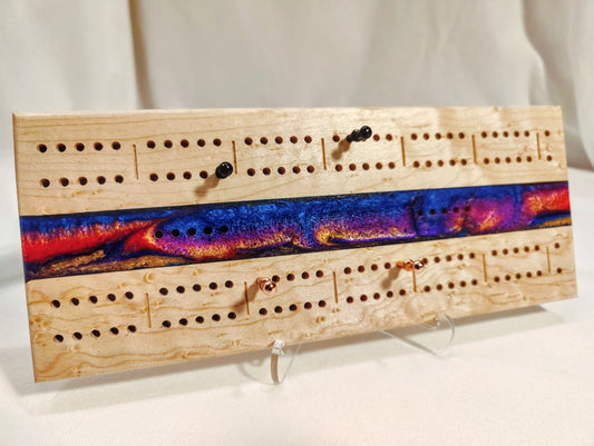 Maple Cribbage Board With Epoxy Resin Accent • Travel Size Cribbage Board • Wood Cribbage Board