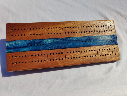 Mahogany Cribbage Board With Epoxy Resin Accent • Travel Size Cribbage Board • Wood Cribbage Board
